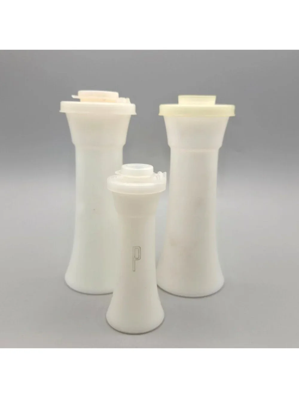 Vintage Tupperware Hourglass White Salt Pepper Shakers Set Plus Extra Pepper